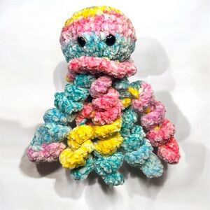 Handmade Crochet Jellyfish Plushie Stuffed Toy Colorful Rainbow Tie Dye